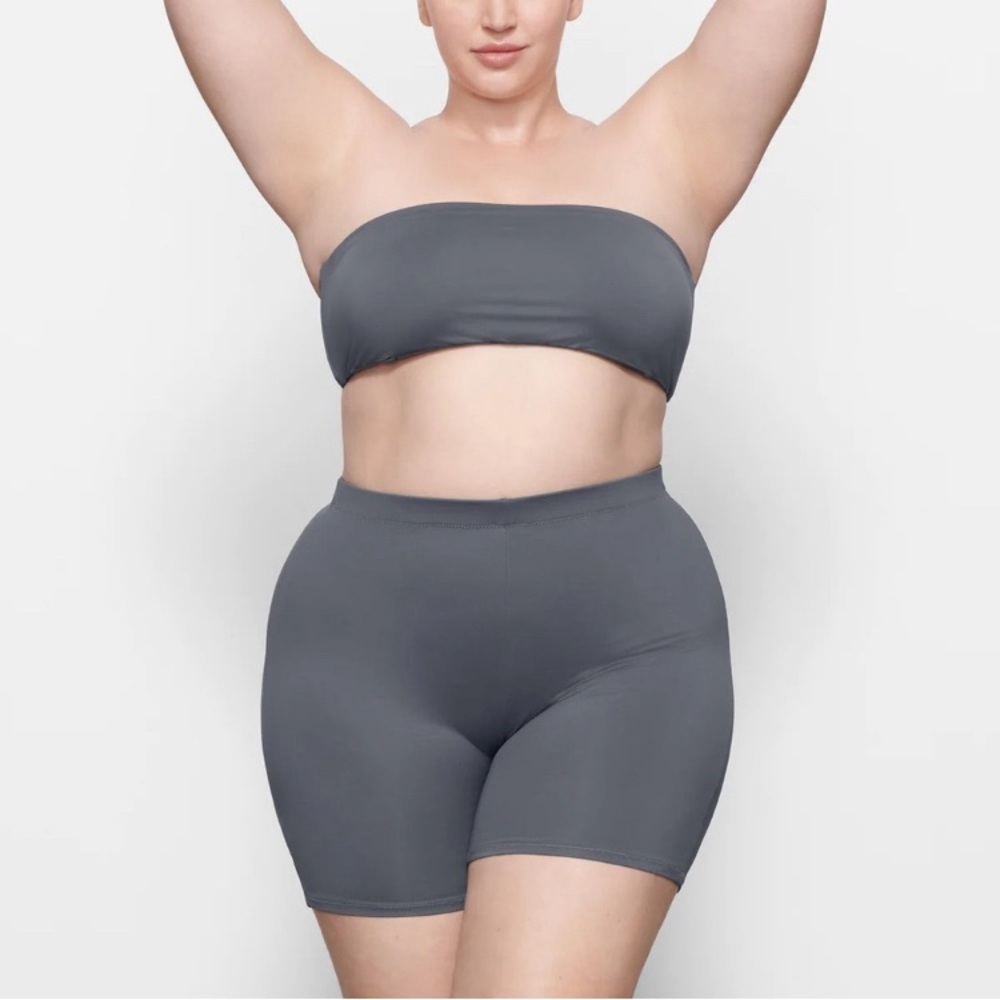 SKIMS Recycled Swim Cut Out Mid Waist Boyshort Plus Size 4X Gunmetal Gray